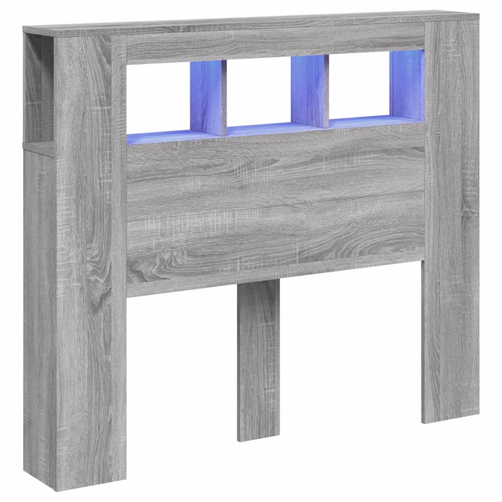 Sengegavl med LED grå sonoma 120x18,5x103,5 cm konstruert tre