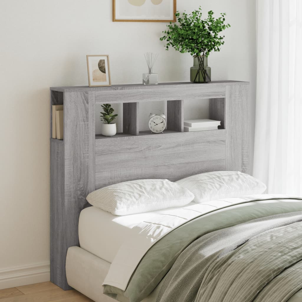 Sengegavl med LED grå sonoma 120x18,5x103,5 cm konstruert tre