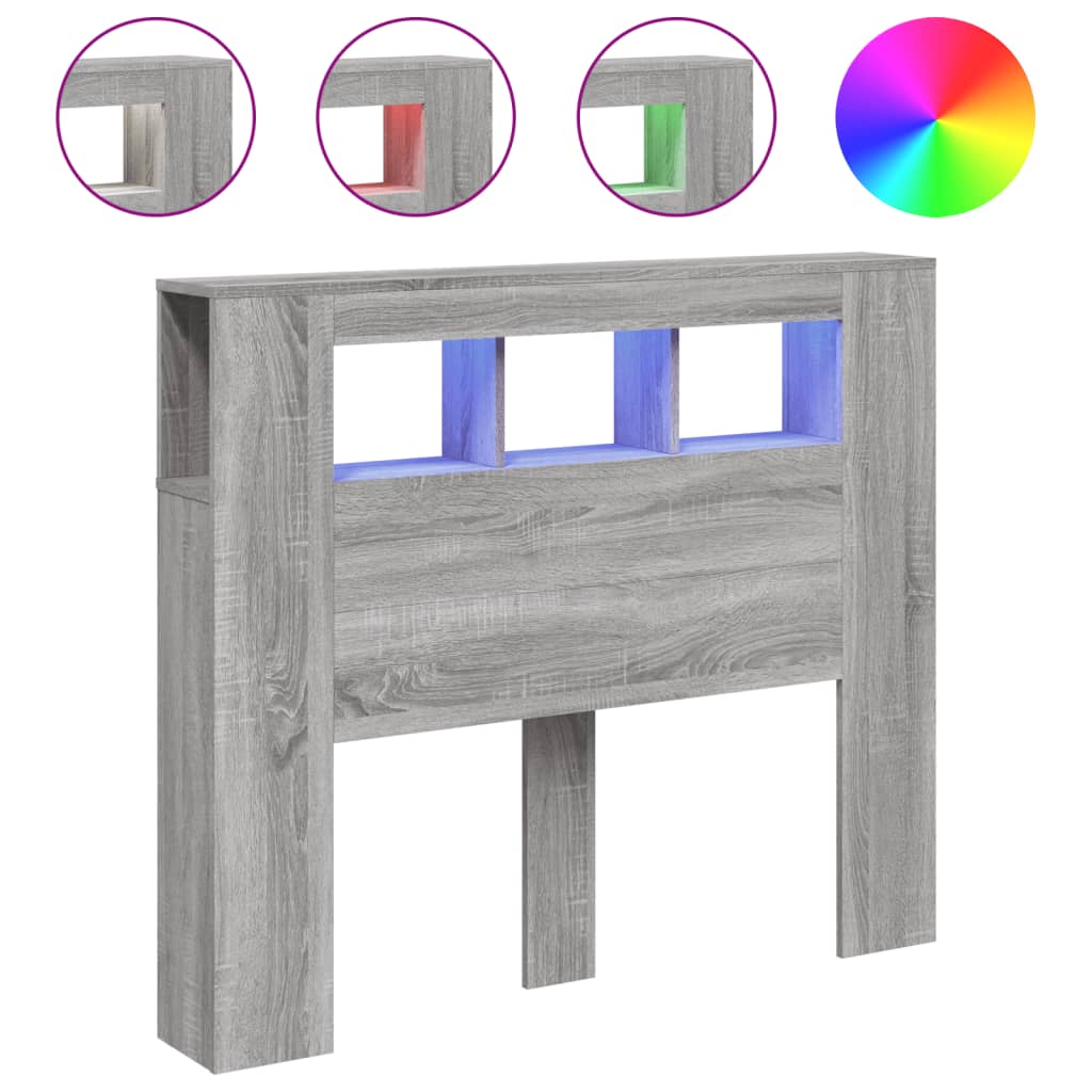 Sengegavl med LED grå sonoma 120x18,5x103,5 cm konstruert tre