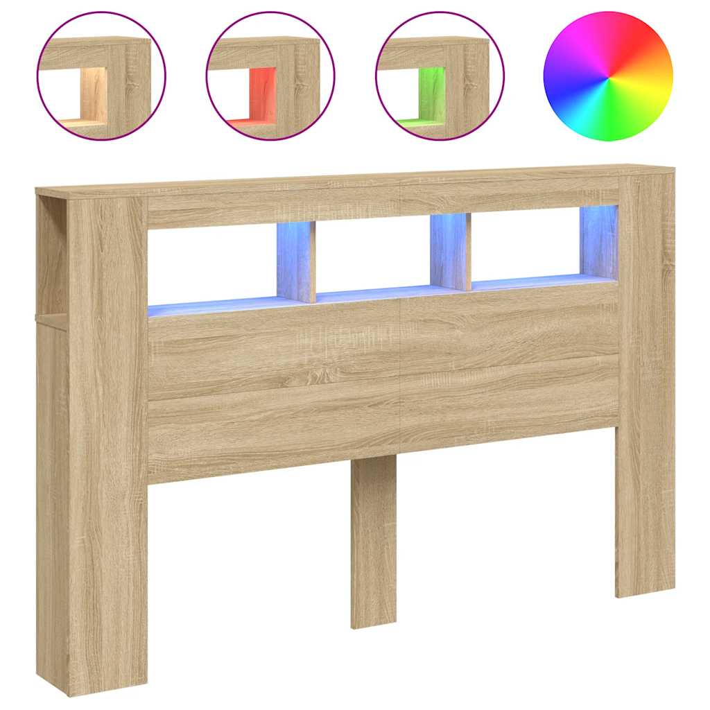 Sengegavl med LED sonoma eik 160x18,5x103,5 cm konstruert tre