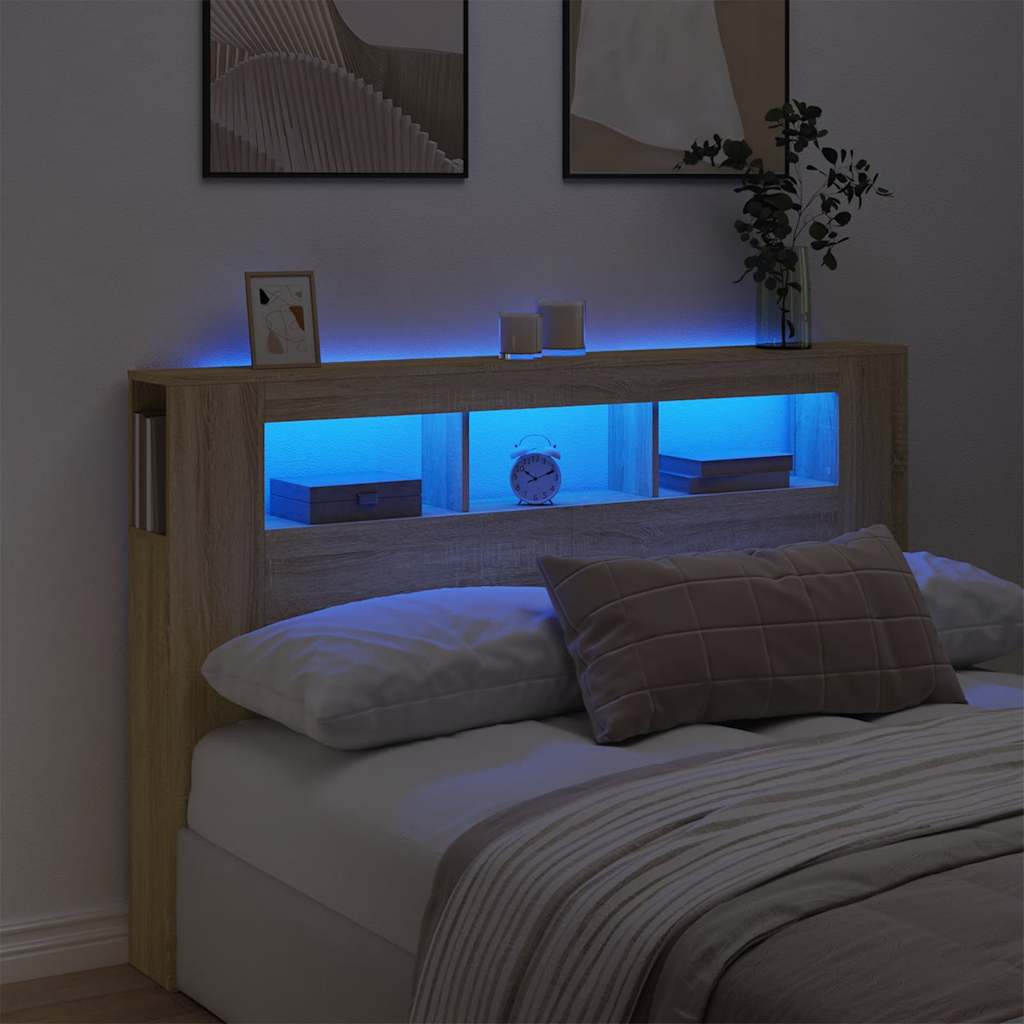 Sengegavl med LED sonoma eik 160x18,5x103,5 cm konstruert tre
