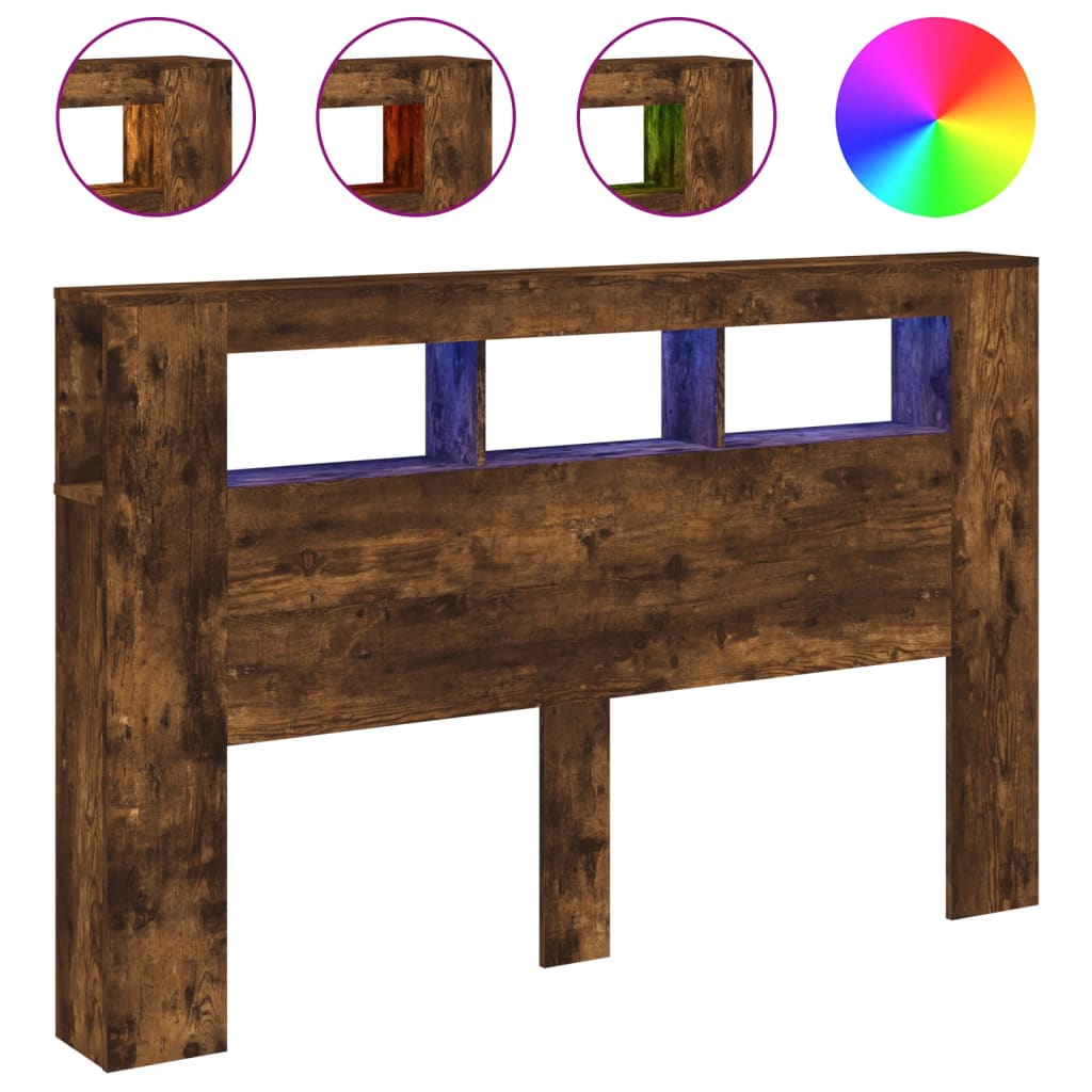 Sengegavl med LED røkt eik 160x18,5x103,5 cm konstruert tre