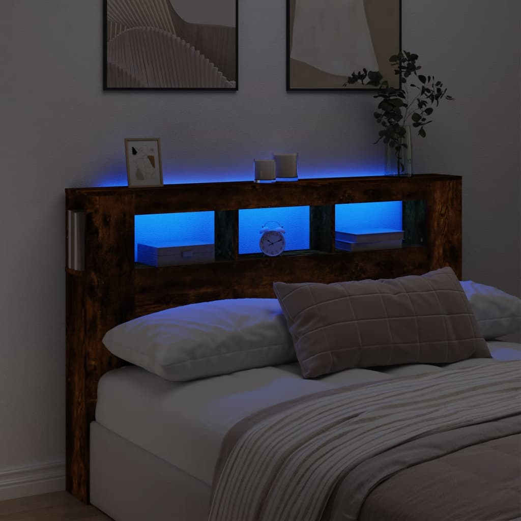 Sengegavl med LED røkt eik 160x18,5x103,5 cm konstruert tre