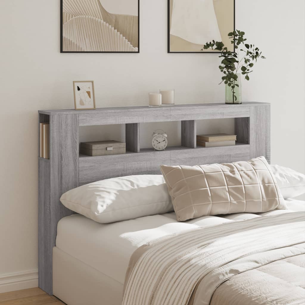 Sengegavl med LED grå sonoma 160x18,5x103,5 cm konstruert tre