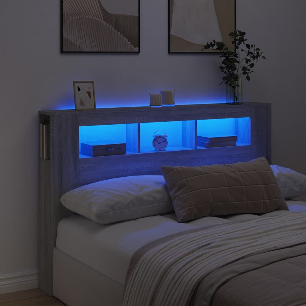 Sengegavl med LED grå sonoma 160x18,5x103,5 cm konstruert tre