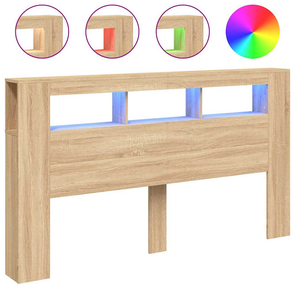 Sengegavl med LED sonoma eik 180x18,5x103,5 cm konstruert tre