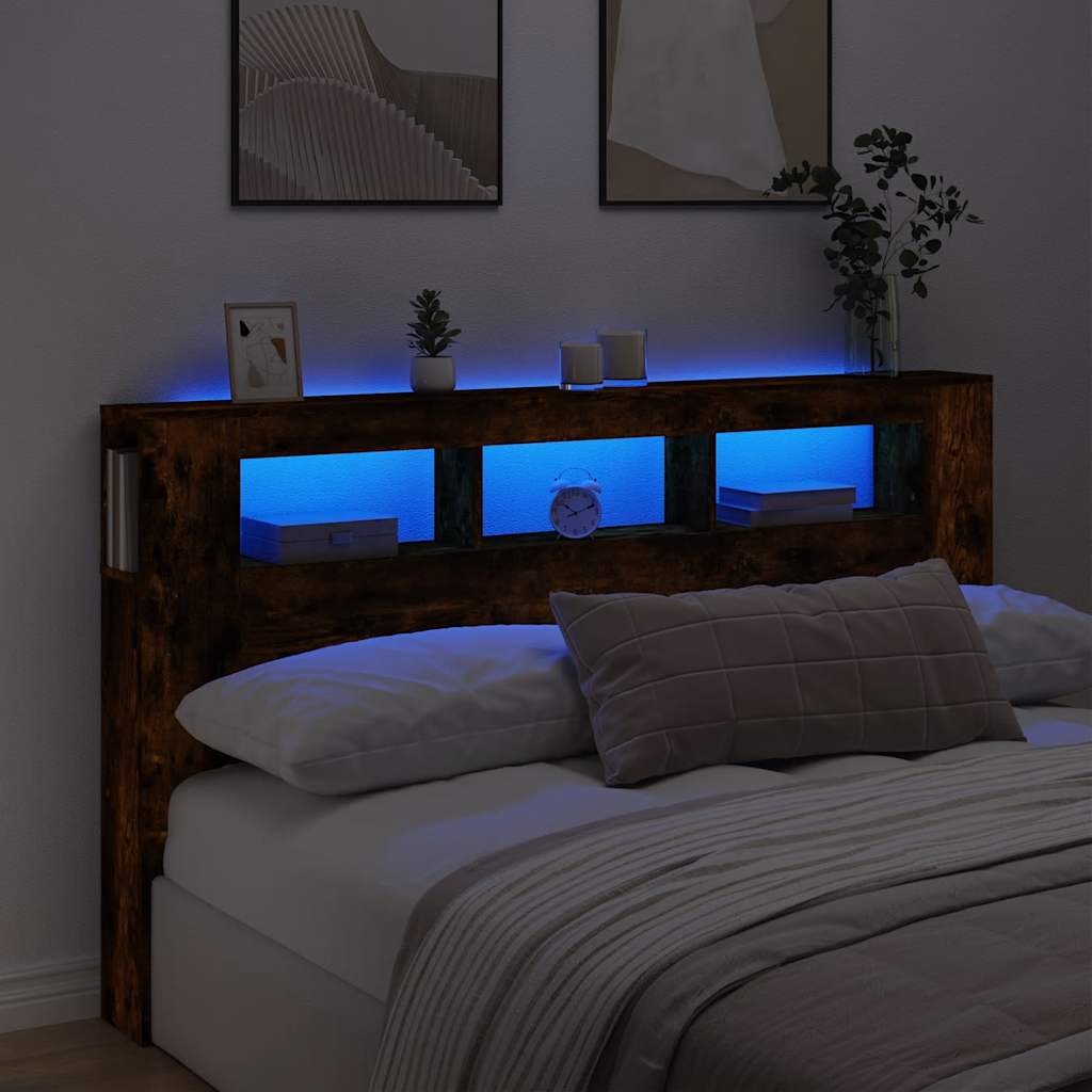 Sengegavl med LED røkt eik 180x18,5x103,5 cm konstruert tre