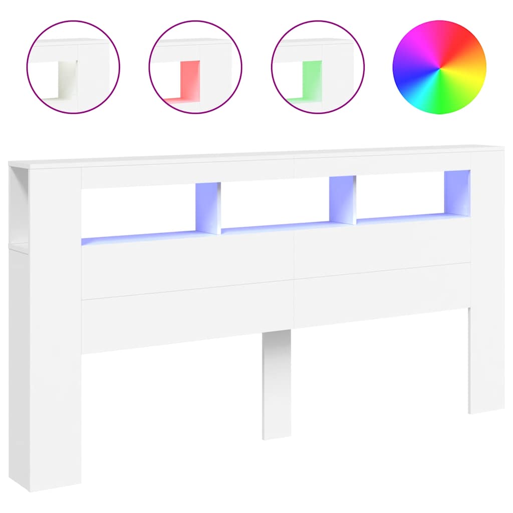 Sengegavl med LED hvit 200x18,5x103,5 cm konstruert tre