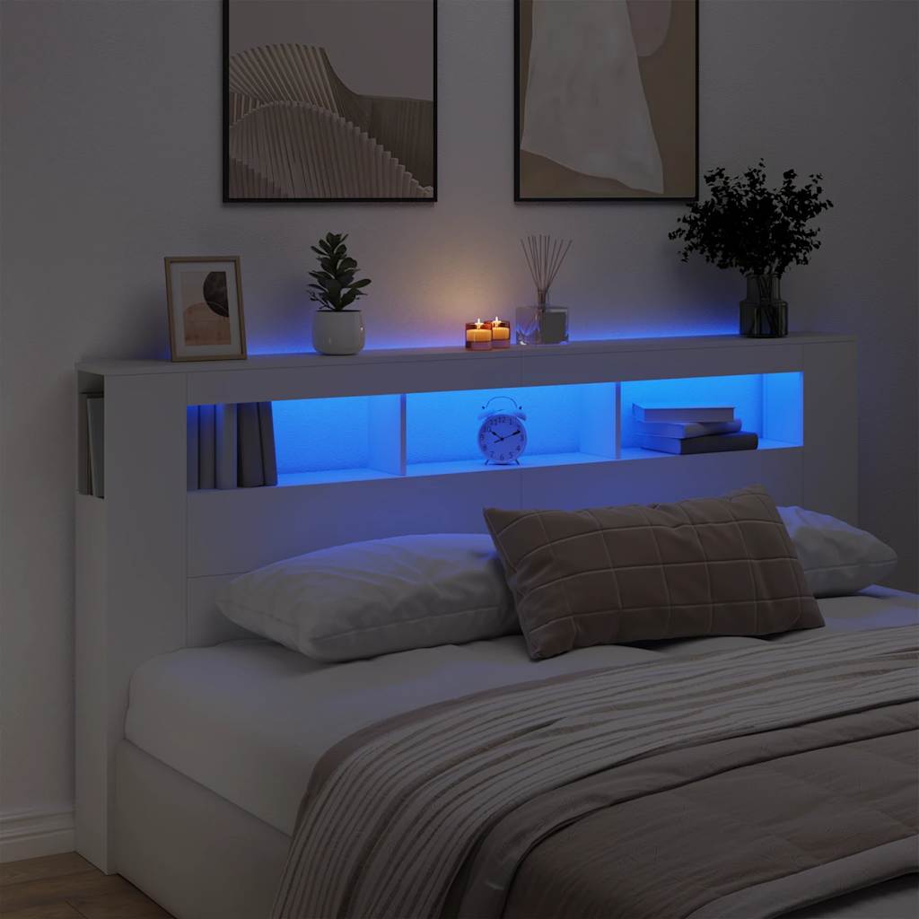 Sengegavl med LED hvit 200x18,5x103,5 cm konstruert tre