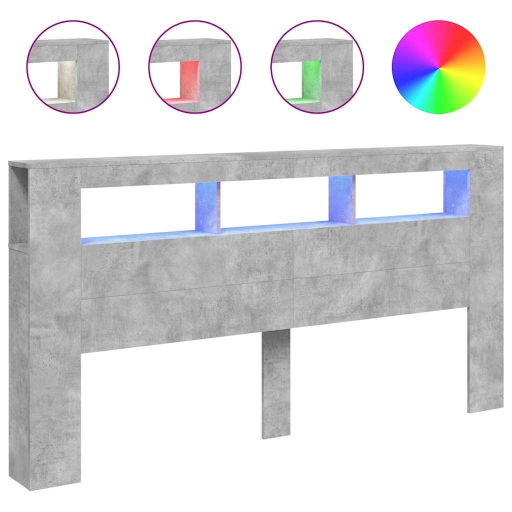 Sengegavl med LED betonggrå 200x18,5x103,5 cm konstruert tre
