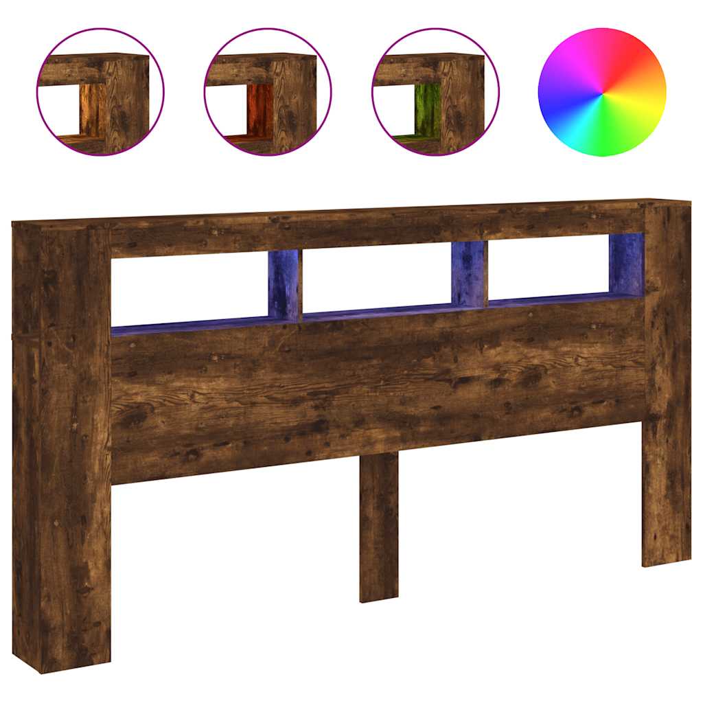 Sengegavl med LED røkt eik 200x18,5x103,5 cm konstruert tre