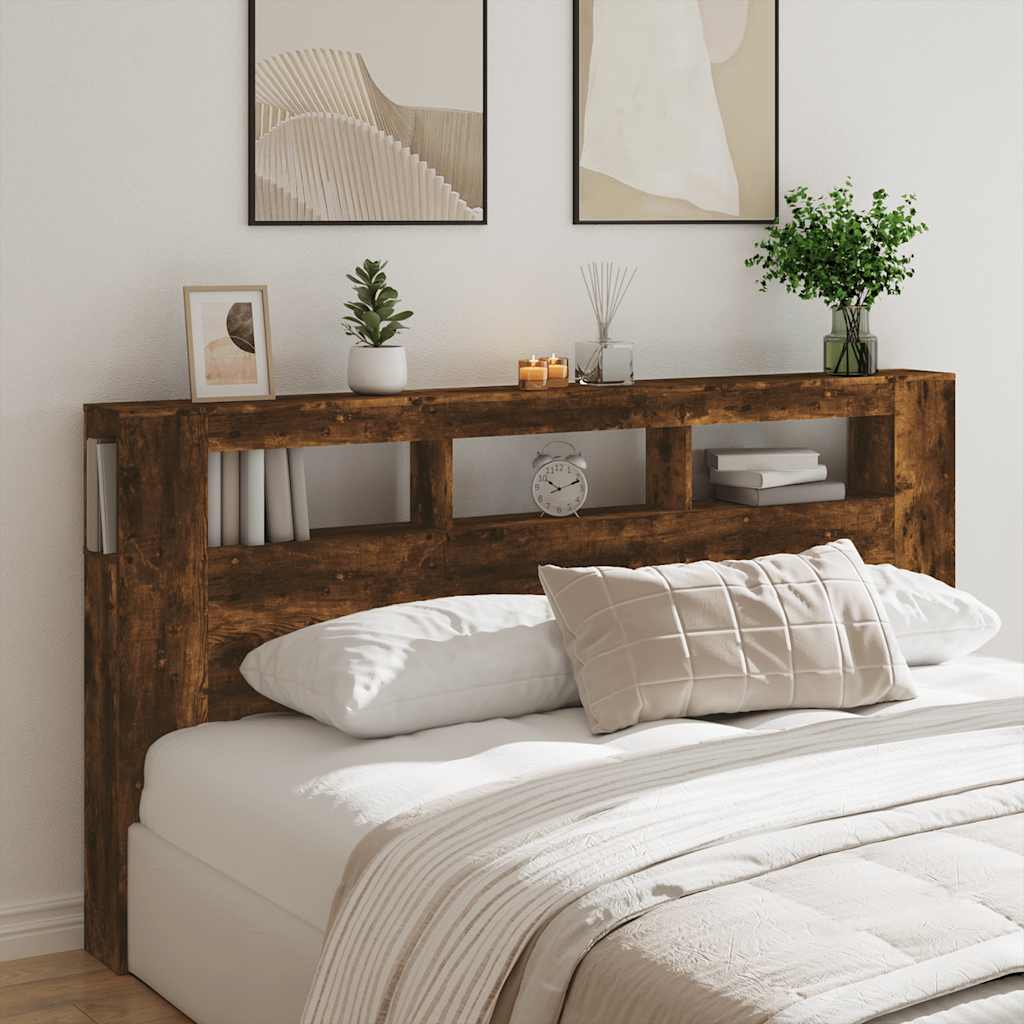 Sengegavl med LED røkt eik 200x18,5x103,5 cm konstruert tre