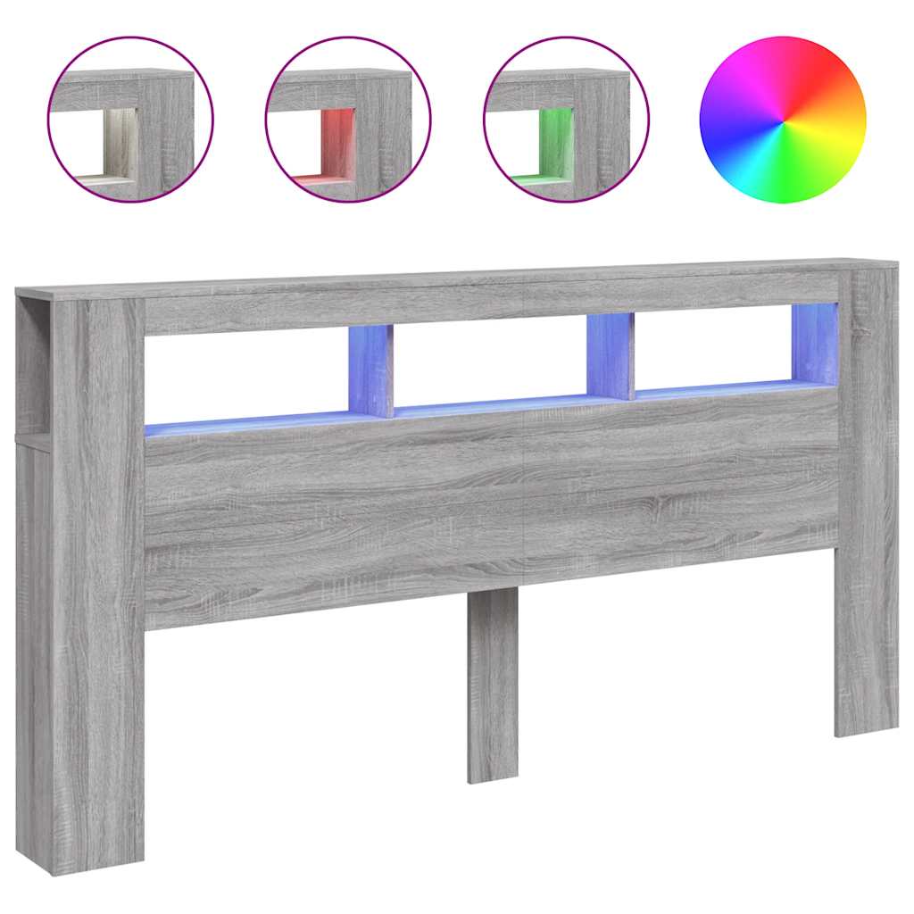 Sengegavl med LED grå sonoma 200x18,5x103,5 cm konstruert tre