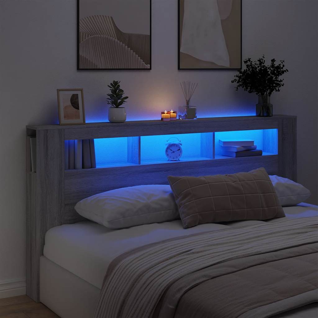 Sengegavl med LED grå sonoma 200x18,5x103,5 cm konstruert tre
