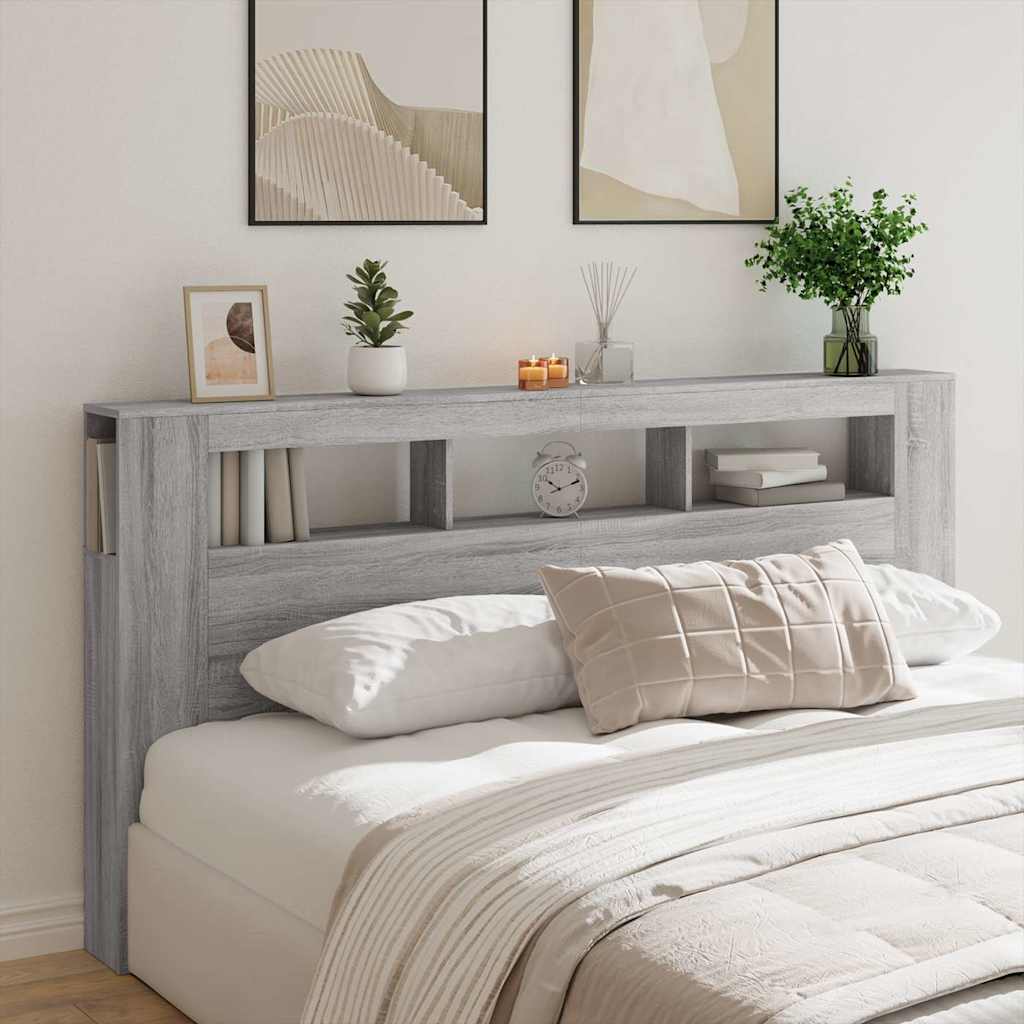 Sengegavl med LED grå sonoma 200x18,5x103,5 cm konstruert tre