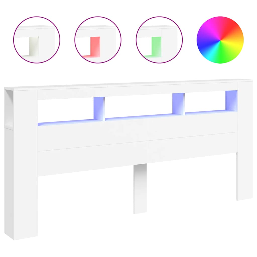 Sengegavl med LED hvit 220x18,5x103,5 cm konstruert tre