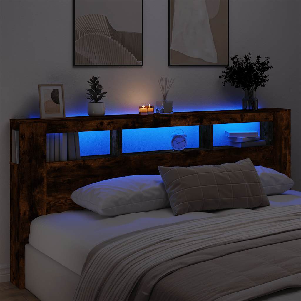 Sengegavl med LED røkt eik 220x18,5x103,5 cm konstruert tre