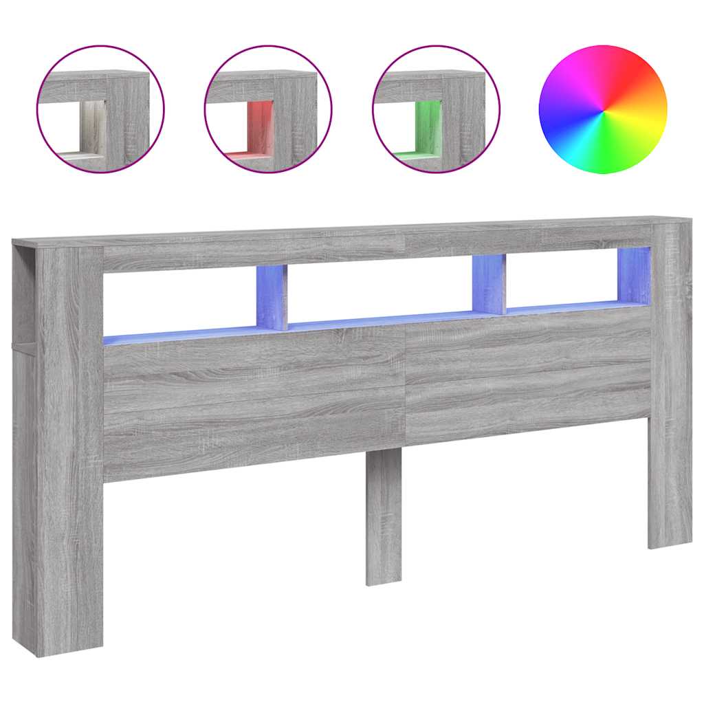 Sengegavl med LED grå sonoma 220x18,5x103,5 cm konstruert tre
