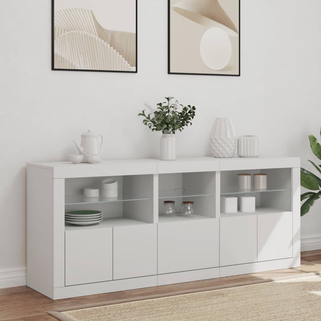 Skjenk med LED-lys hvit 162x37x67 cm