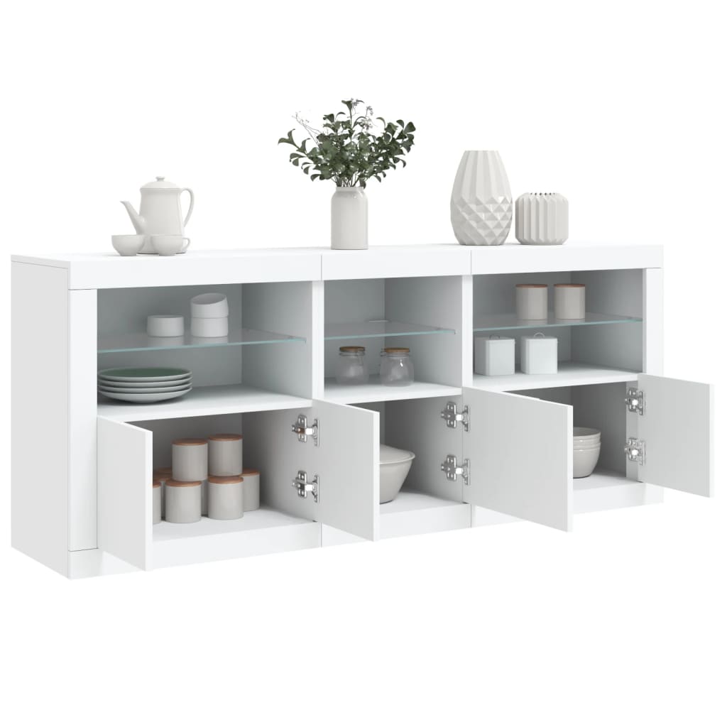 Skjenk med LED-lys hvit 162x37x67 cm