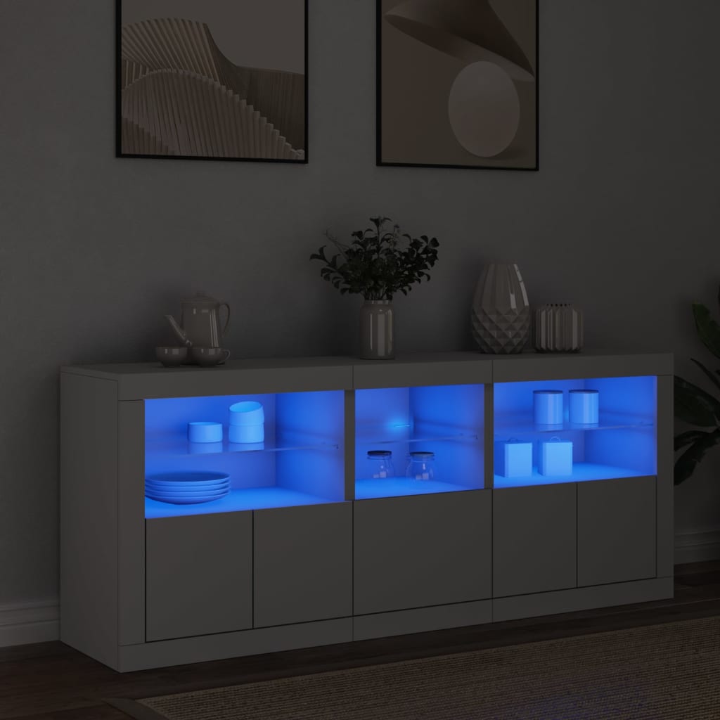 Skjenk med LED-lys hvit 162x37x67 cm