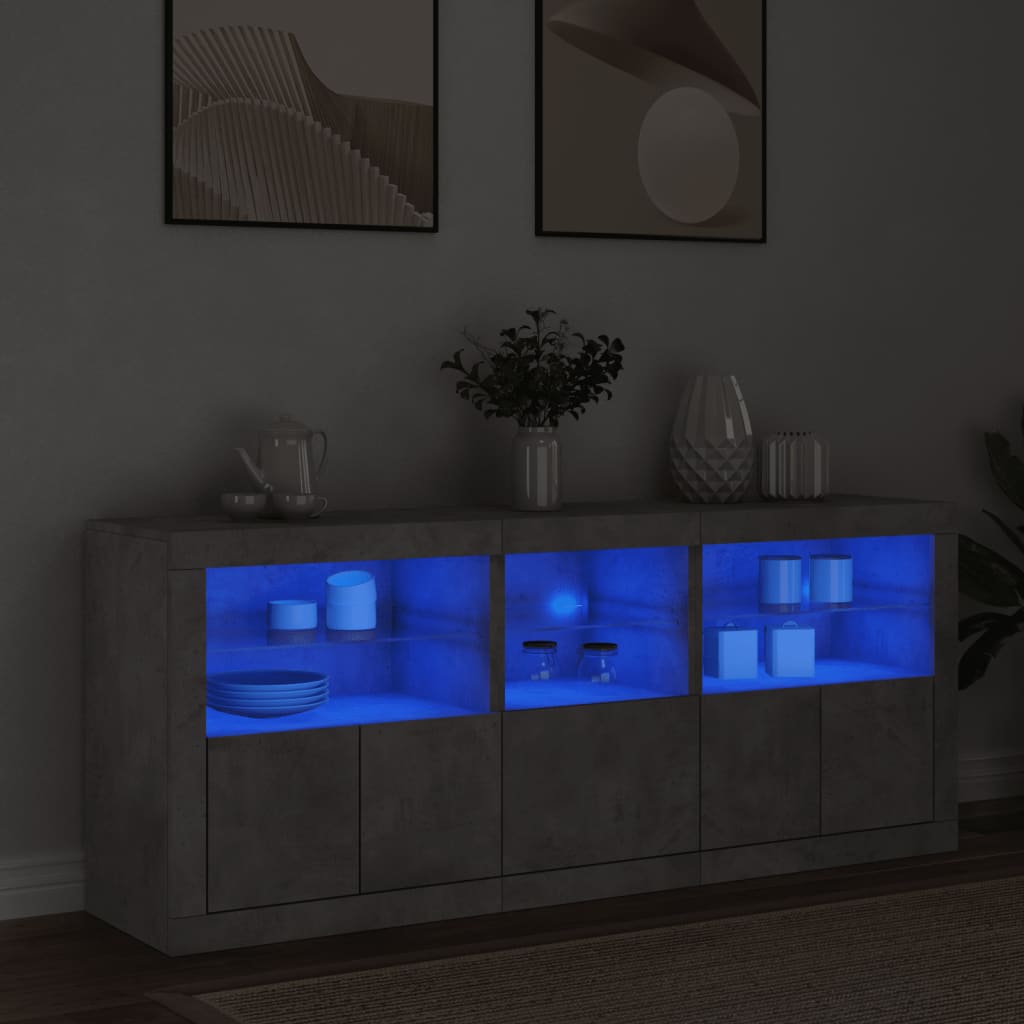 Skjenk med LED-lys betonggrå 162x37x67 cm vidaXL