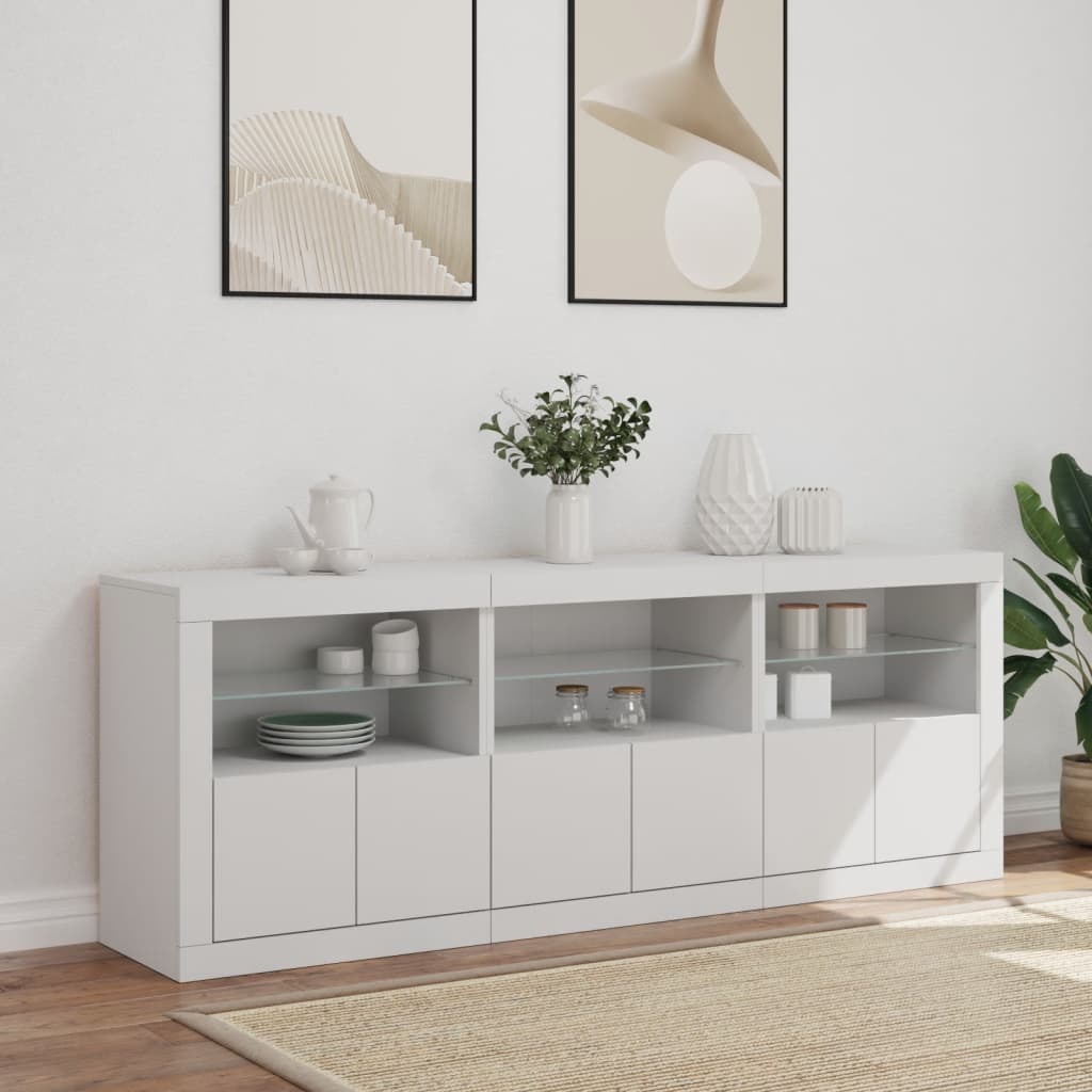 Skjenk med LED-lys hvit 181,5x37x67 cm