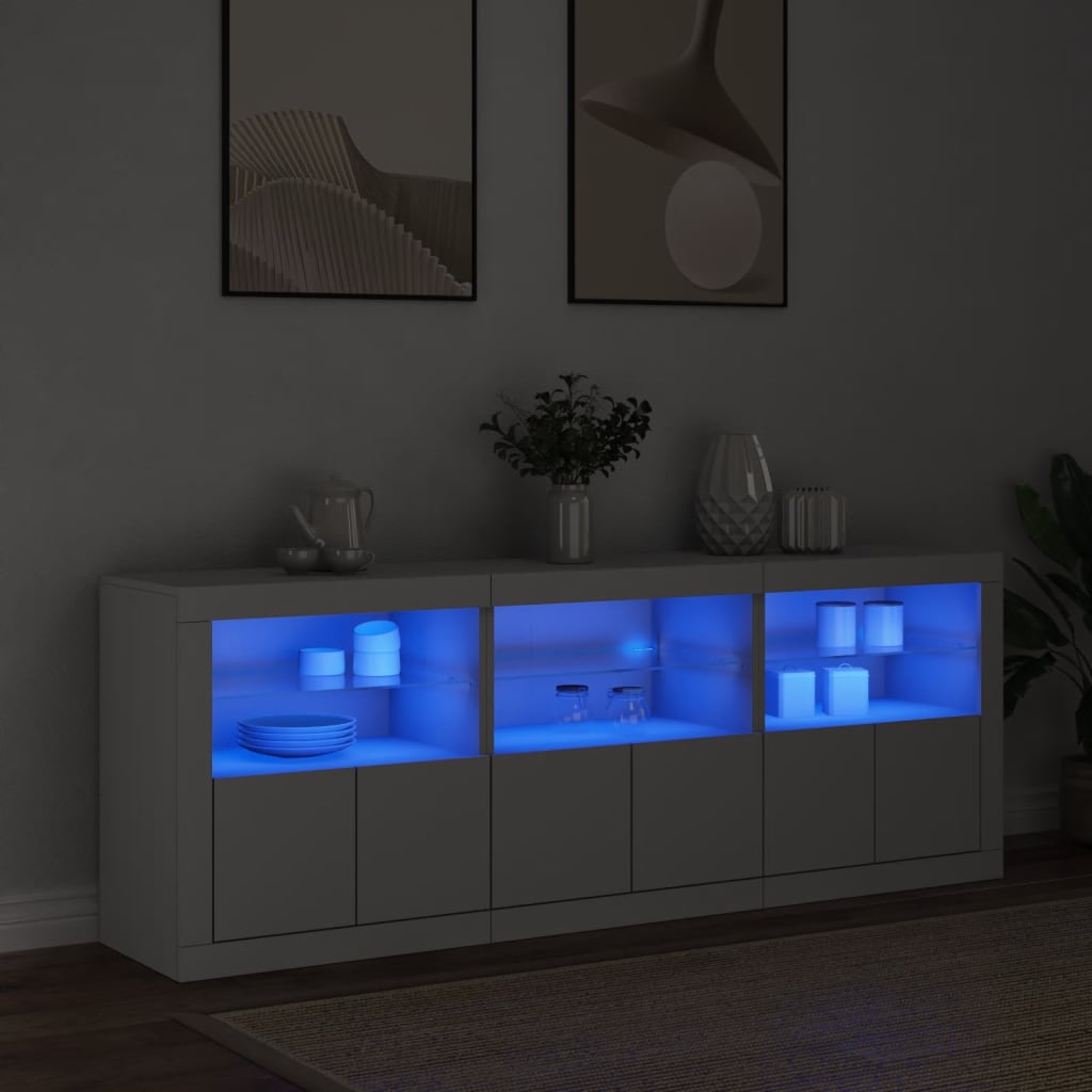 Skjenk med LED-lys hvit 181,5x37x67 cm