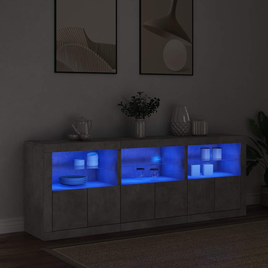 Skjenk med LED-lys betonggrå 181,5x37x67 cm vidaXL