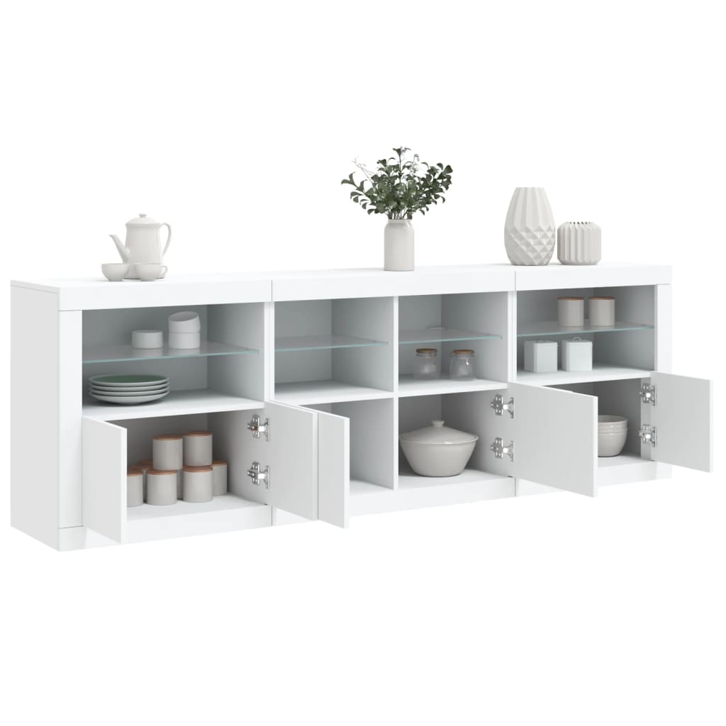 Skjenk med LED-lys hvit 202x37x67 cm