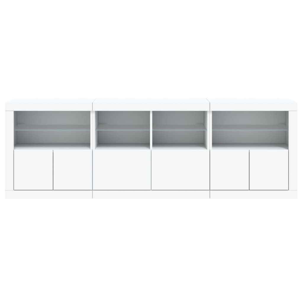 Skjenk med LED-lys hvit 202x37x67 cm