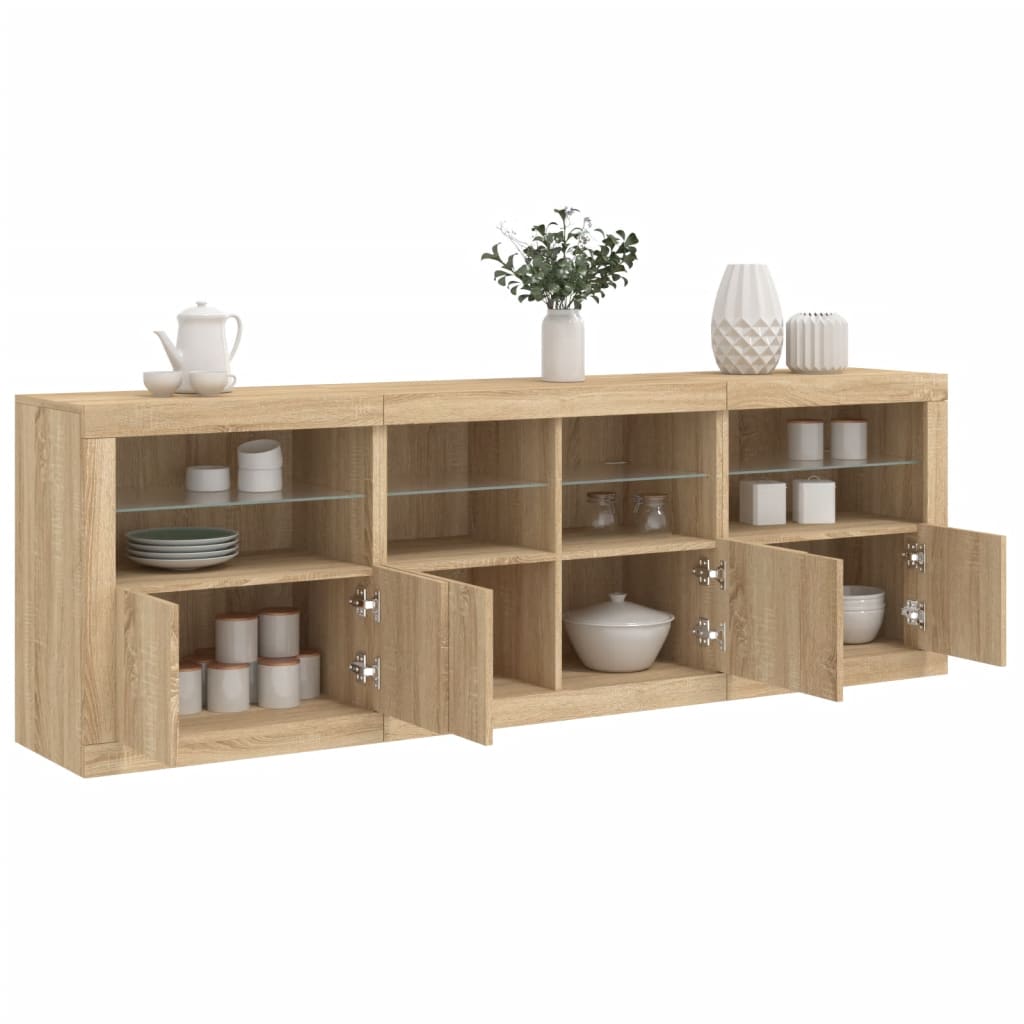 Skjenk med LED-lys sonoma eik 202x37x67 cm vidaXL