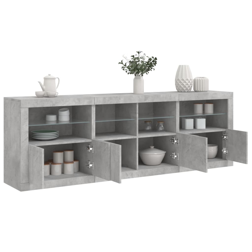 Skjenk med LED-lys betonggrå 202x37x67 cm vidaXL