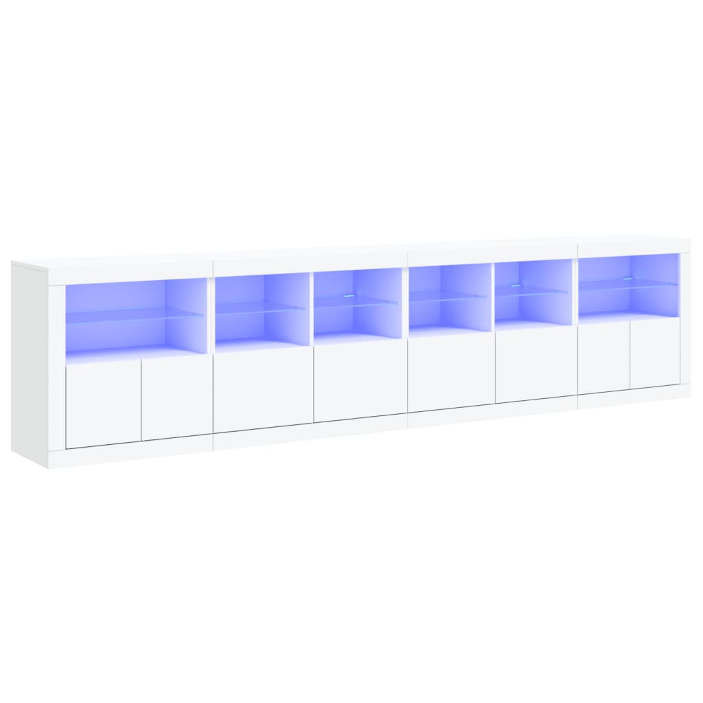 Skjenk med LED-lys hvit 283x37x67 cm