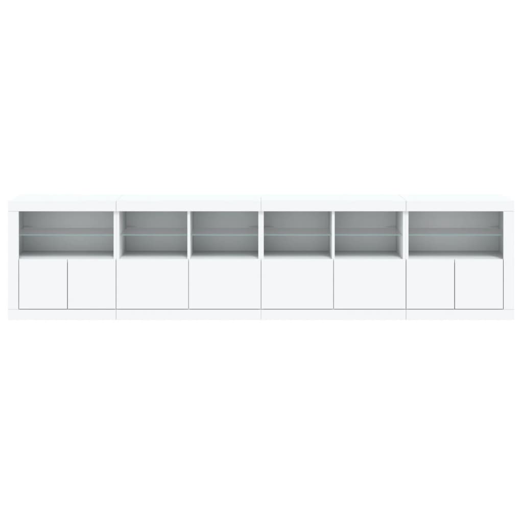 Skjenk med LED-lys hvit 283x37x67 cm