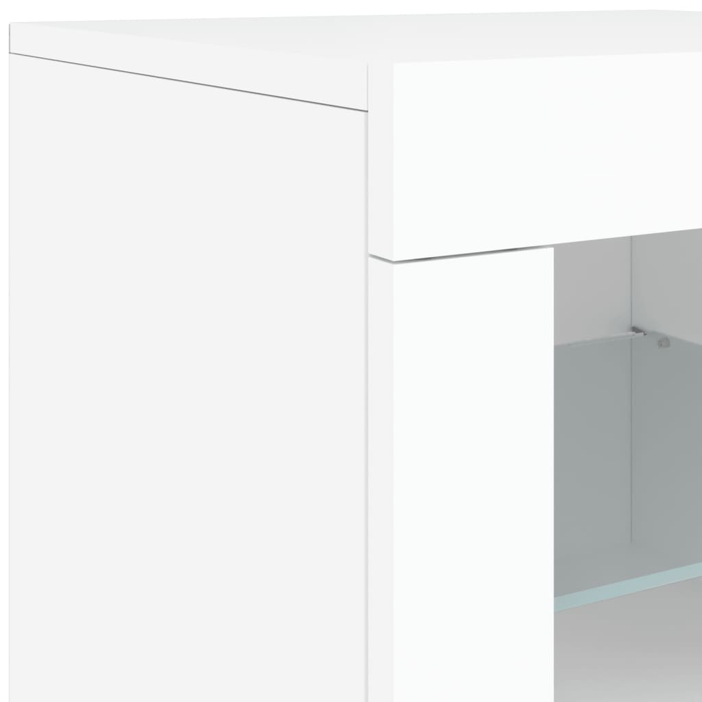 Skjenk med LED-lys hvit 283x37x67 cm