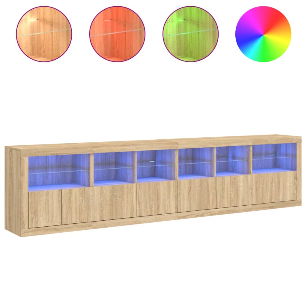 Skjenk med LED-lys sonoma eik 283x37x67 cm vidaXL
