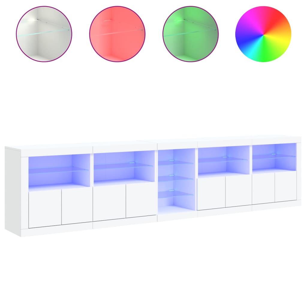Skjenk med LED-lys hvit 283x37x67 cm