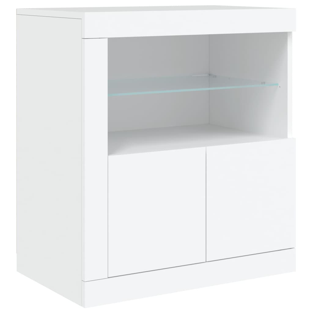 Skjenk med LED-lys hvit 283x37x67 cm