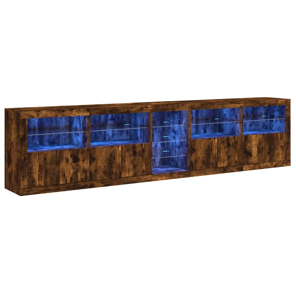 Skjenk med LED-lys røkt eik 283x37x67 cm