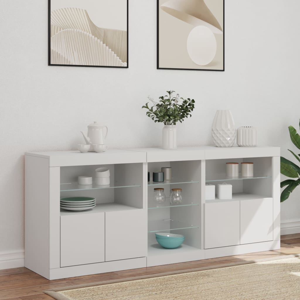 Skjenk med LED-lys hvit 162x37x67 cm