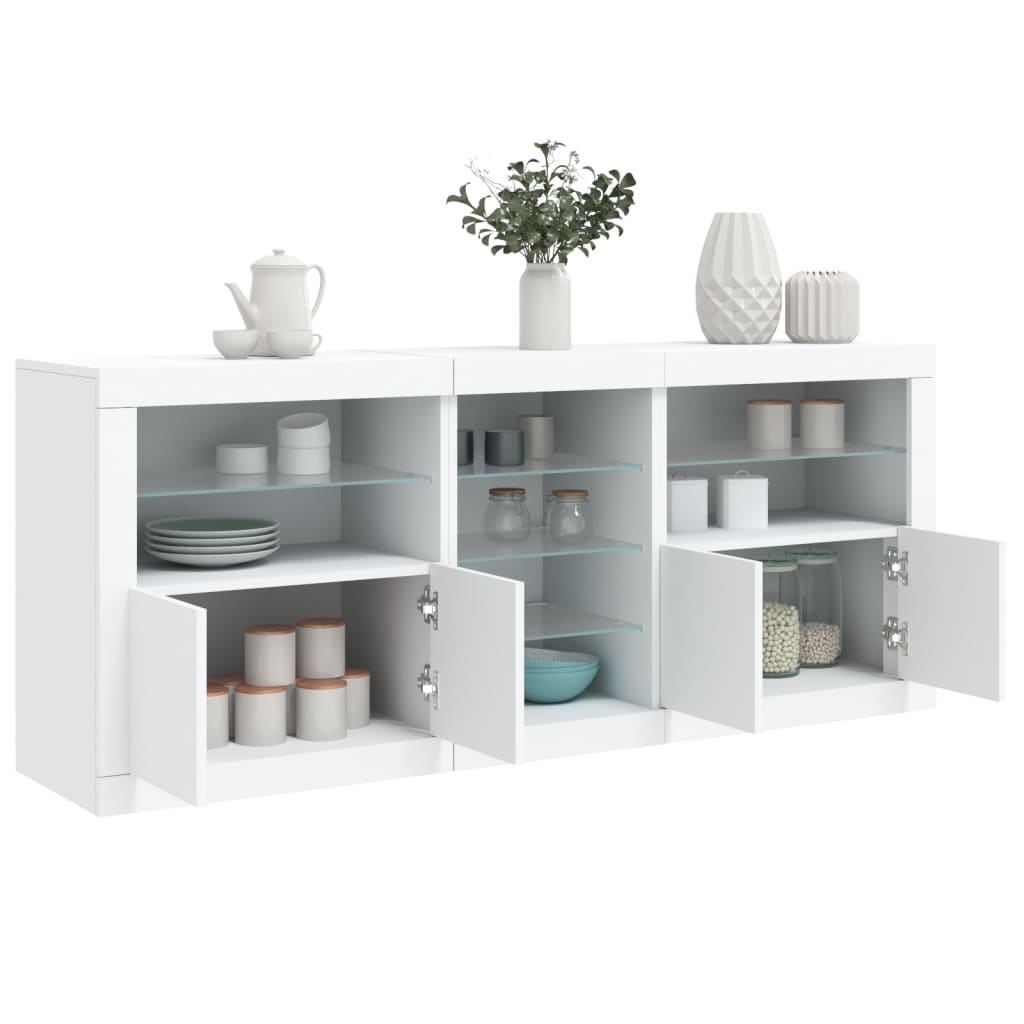 Skjenk med LED-lys hvit 162x37x67 cm