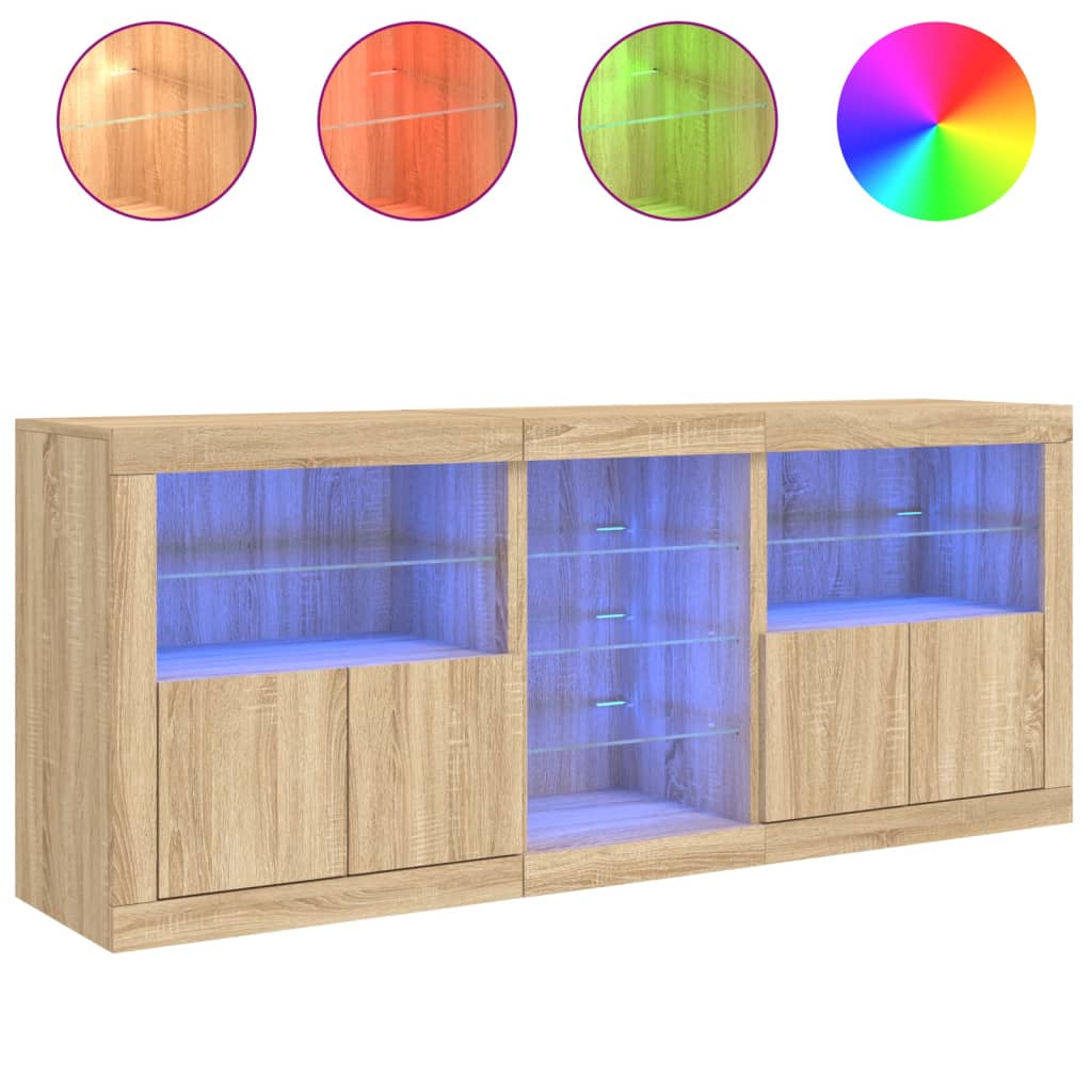 Skjenk med LED-lys sonoma eik 162x37x67 cm vidaXL