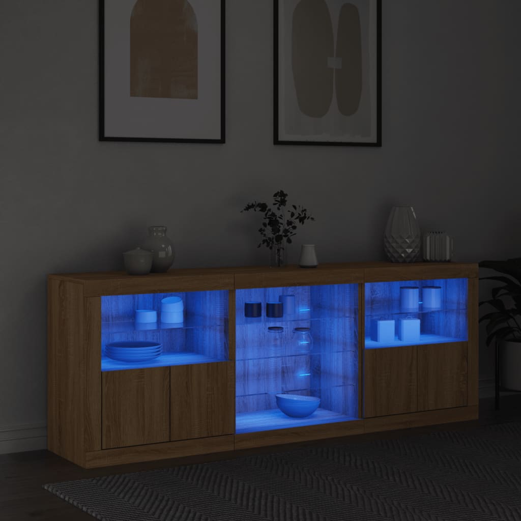 Skjenk med LED-lys sonoma eik 181,5x37x67 cm vidaXL