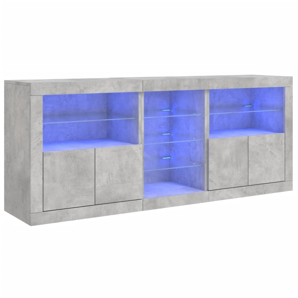 Skjenk med LED-lys betonggrå 181,5x37x67 cm vidaXL
