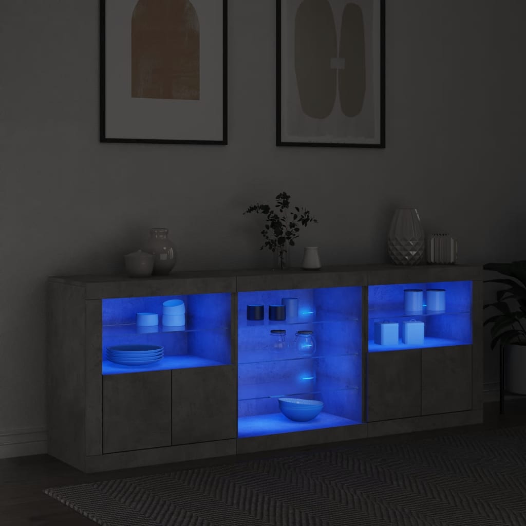 Skjenk med LED-lys betonggrå 181,5x37x67 cm vidaXL