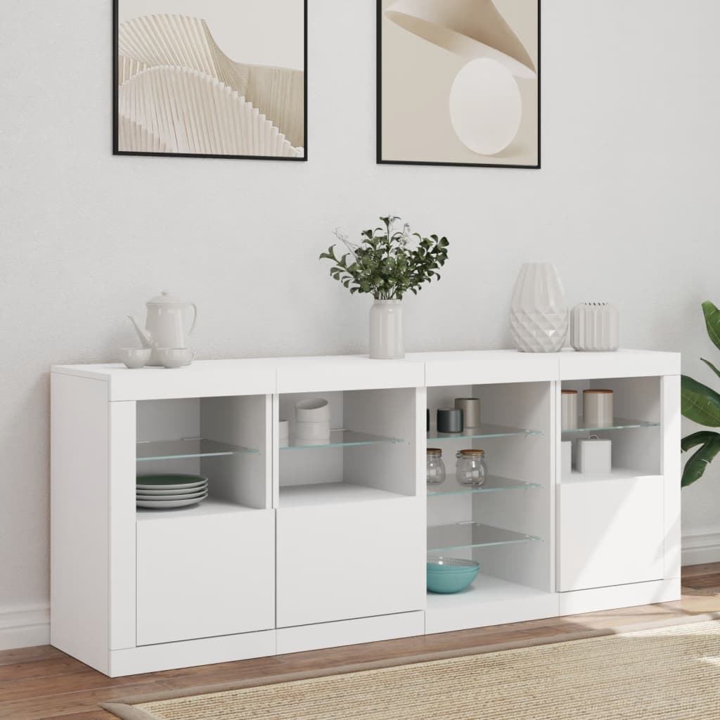 Skjenk med LED-lys hvit 164x37x67 cm