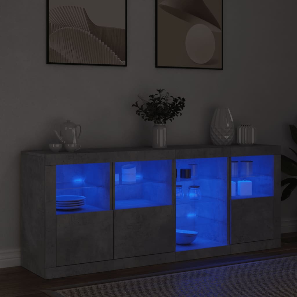 Skjenk med LED-lys betonggrå 164x37x67 cm