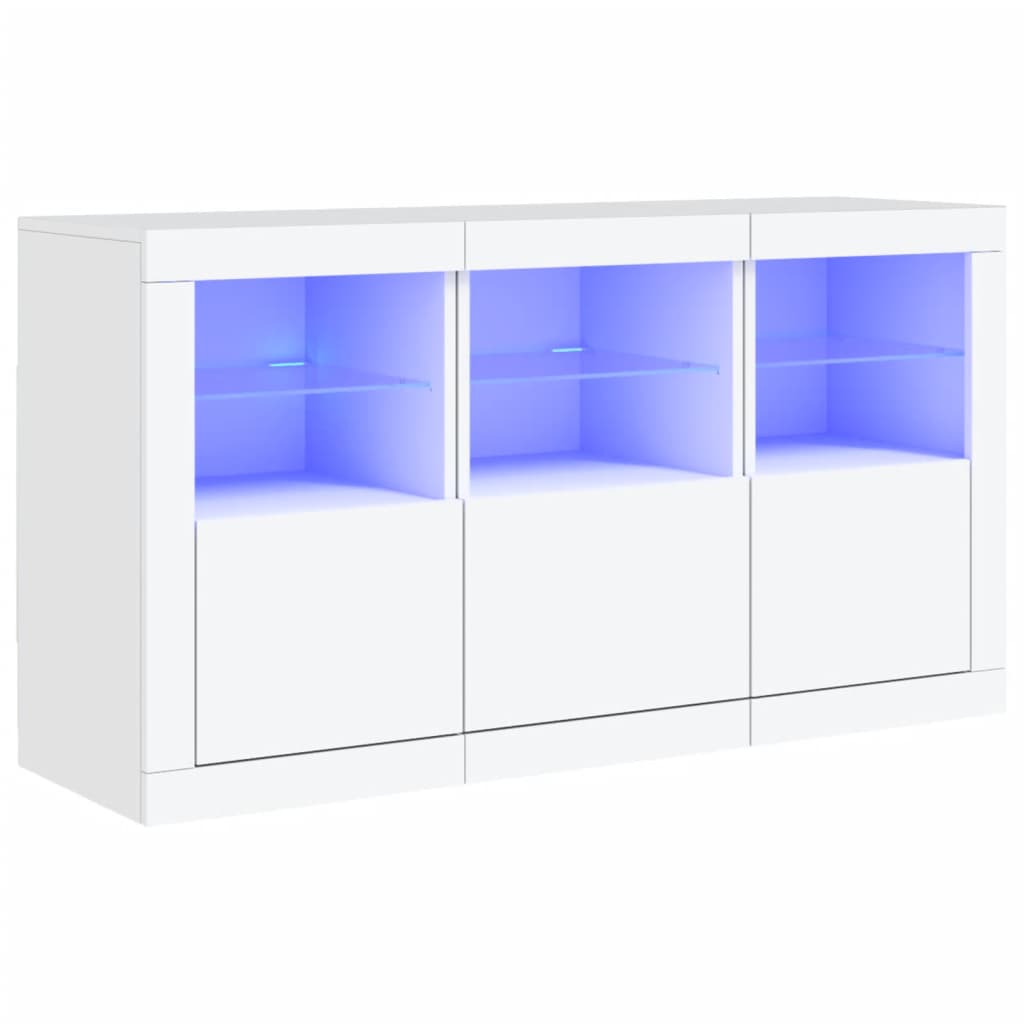 Skjenk med LED-lys hvit 123x37x67 cm
