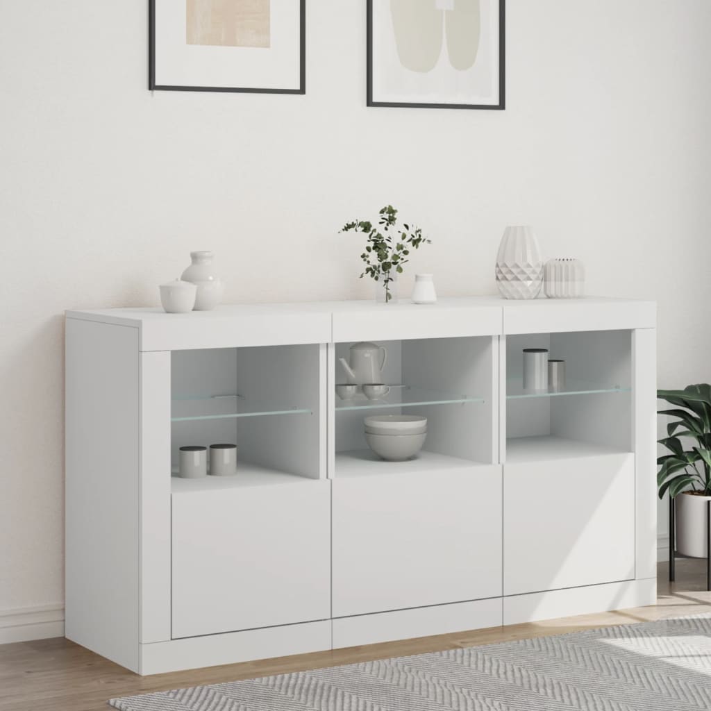 Skjenk med LED-lys hvit 123x37x67 cm